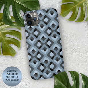 Slate Blue Gray Black Midcentury Squares Pattern iPhone 15 Plus Case