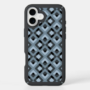 Slate Blue Gray Black Midcentury Squares Pattern iPhone 16 Plus Case