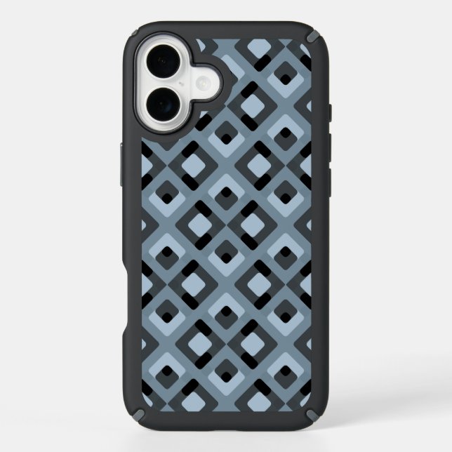 Slate Blue Gray Black Midcentury Squares Pattern Speck iPhone Case (Front)