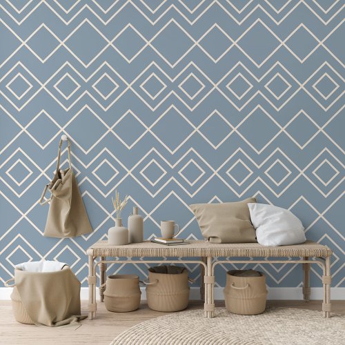 Slate Blue Gray Greige Ivory Squares Art Wallpaper