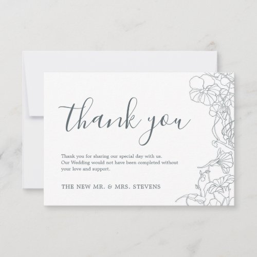Slate Blue Gray White Floral Wedding Thank You Card