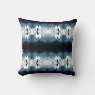 Slate Blue-Green Navy on White Mediterranean Tiles Throw Pillow