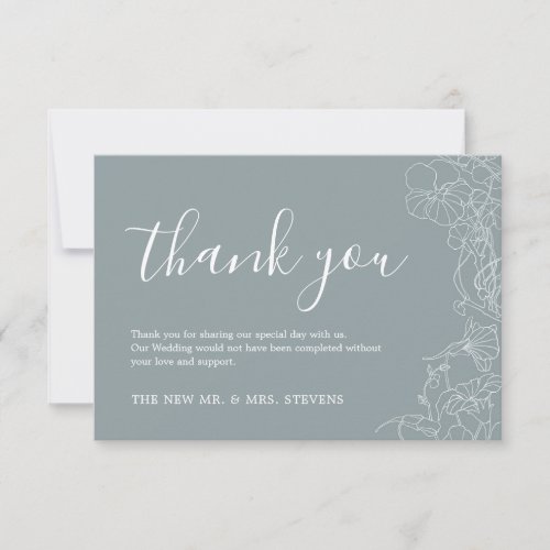 Slate Blue Grey Floral Wedding Thank You Card