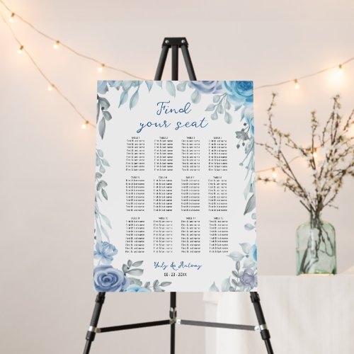 Slate Blue Grey Watercolor Botanical Seating Chart Foam Board