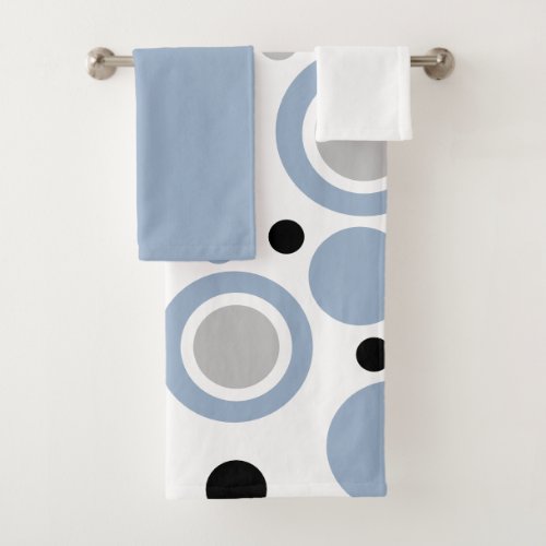 Slate Blue Grey White Solids and Geometric Print Bath Towel Set