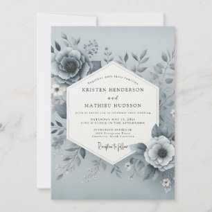Slate Blue Hazy Bloom Wedding Invitation