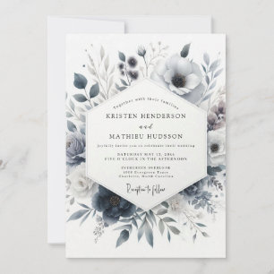 Slate Blue Hazy Floral Wedding Invitation