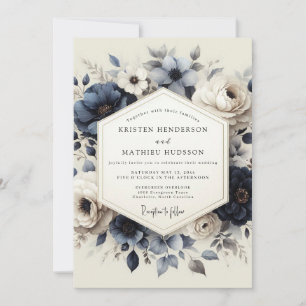Slate Blue Heirloom Flora Wedding Invitation
