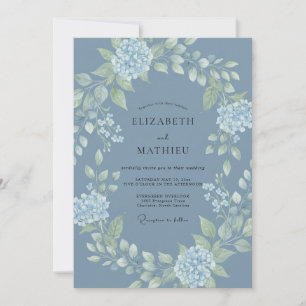 Slate Blue Hydrangea Eucalyptus Wedding Invitation