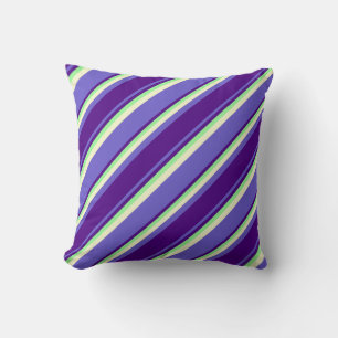 Slate Blue, Indigo, Green, and Light Yellow Lines Throw Pillow