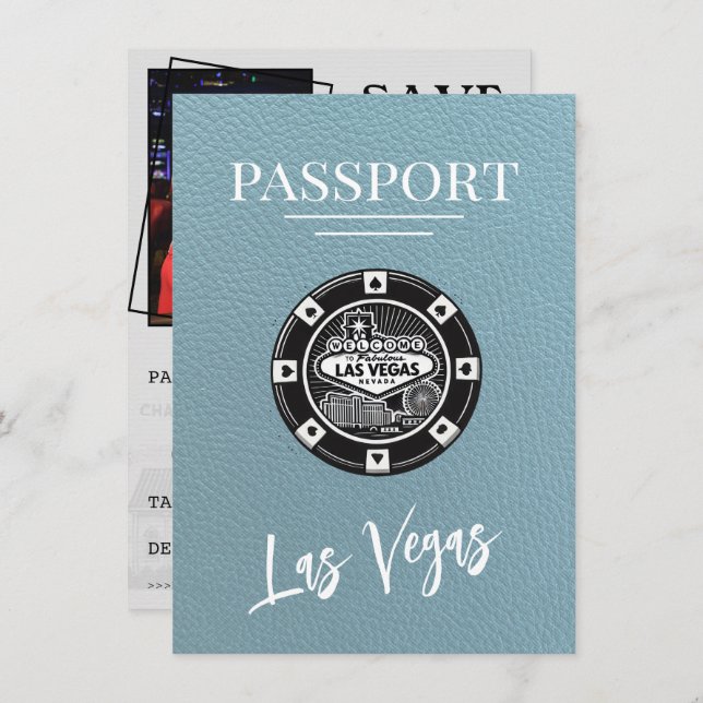 Slate Blue Las Vegas Passport Save The Date (Front/Back)