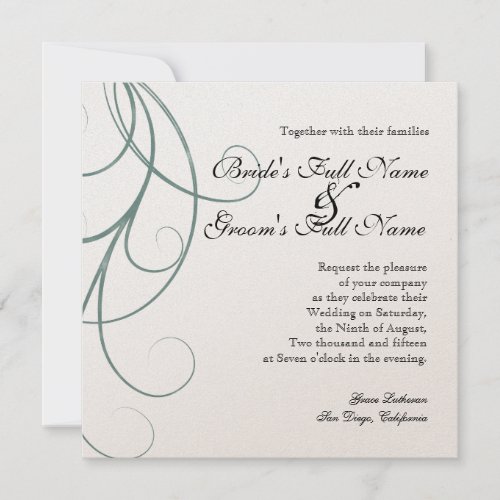 Slate Blue Leaf Swirl Damask Wedding Invitation