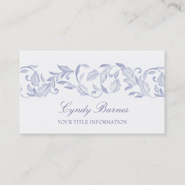Slate Blue Leafy Scroll Business Card (Front)