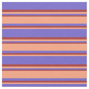 Slate Blue, Light Salmon & Brown Colored Stripes Fabric
