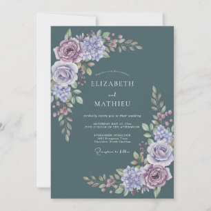 Slate Blue Lilac Floral Wedding Invitation