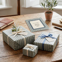 Slate Blue & Linen Vintage Stripe Premium Wrapping