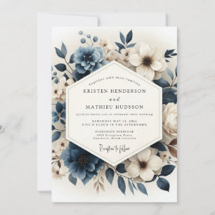 Slate Blue Luminous Anemone Wedding Invitation