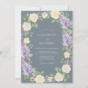 Slate Blue Lush Floral Wedding Invitation