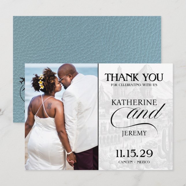 Slate Blue Mexico Passport Thank You Card (Front/Back)