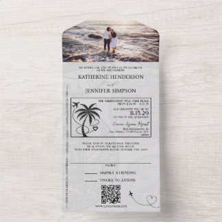 Slate Blue Mexico Passport Wedding All In One Invitation