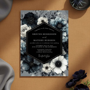 Slate Blue Midnight Bloom Wedding Invitation