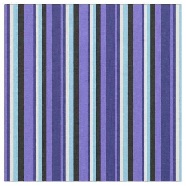 Slate Blue, Midnight Blue, Cyan, Sky Blue & Black Fabric (Close Up)