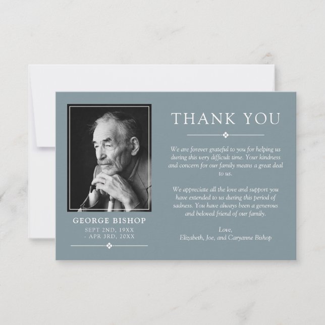 Slate Blue Minimalist Photo Sympathy Thank You (Front)