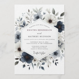 Slate Blue Misty Botanical Wedding Invitation