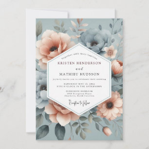 Slate Blue Misty Floral Wedding Invitation