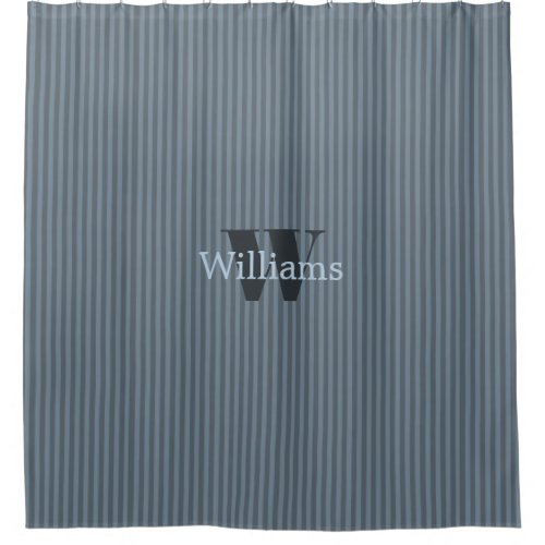 Slate Blue Monogram and Stripes Shower Curtain