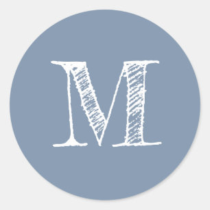 Slate Blue Monogram Initial Classic Round Sticker
