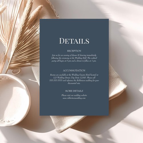 Slate Blue Monogram Wedding Details Enclosure Card