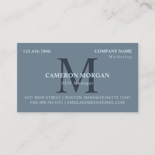 Slate Blue Monogrammed Professional Business Card