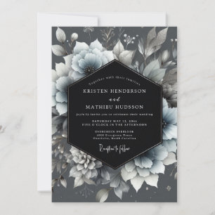 Slate Blue Moody Bloom Wedding Invitation