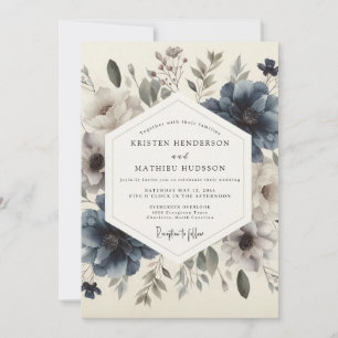 Slate Blue Moody Bloom Wedding Invitation