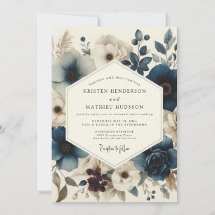 Slate Blue Moody Botanical Wedding Invitation