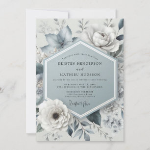 Slate Blue Moody Botanical Wedding Invitation