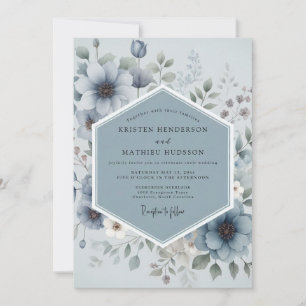 Slate Blue Moody Floral Whimsy Wedding Invitation