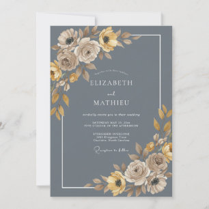 Slate Blue Muted Autumnal Wedding Invitation