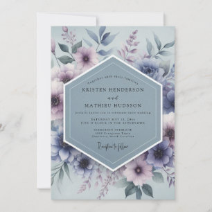 Slate Blue Mystical Bloom Wedding Invitation