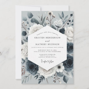 Slate Blue Nocturne Bloom Wedding Invitation