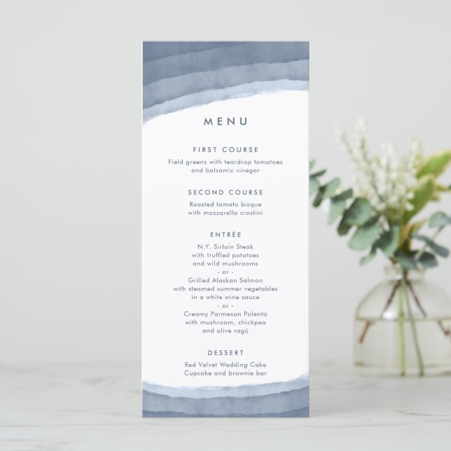Slate Blue Ombre | Minimalist Boho Wedding Menu (Standing Front)