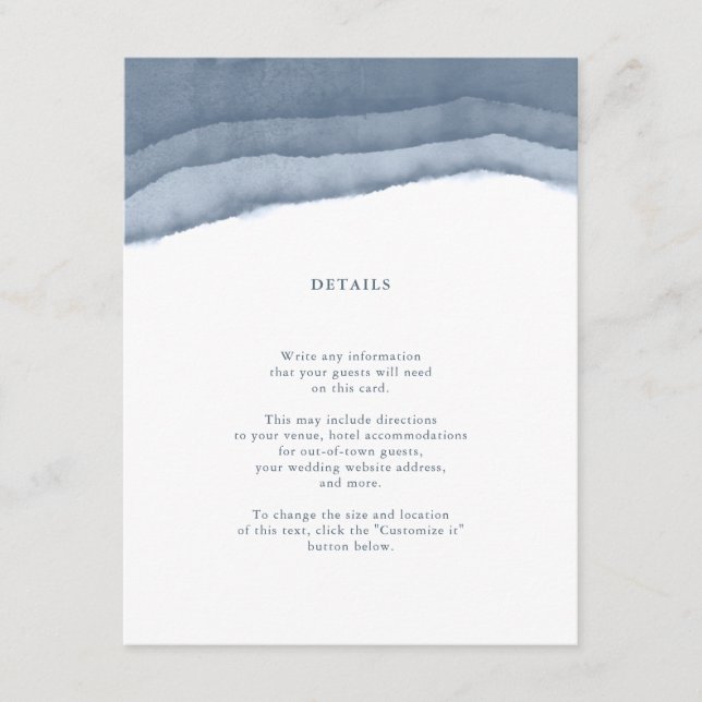 Slate Blue Ombre Watercolor Wedding Insert (Front)