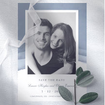 Slate Blue Ombre Watercolor Wedding Save the Date