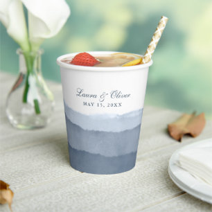 Slate Blue Ombre Watercolor Wedding   Shower Paper Cups