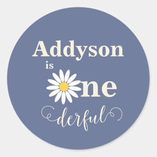 Slate Blue Onederful First Birthday Classic Round Sticker