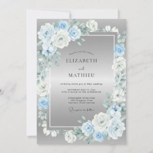 Slate Blue Opulent Bloom Wedding Invitation