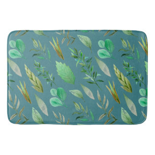 Slate Blue or Steel Blue with Foliage Decoration Bathroom Mat