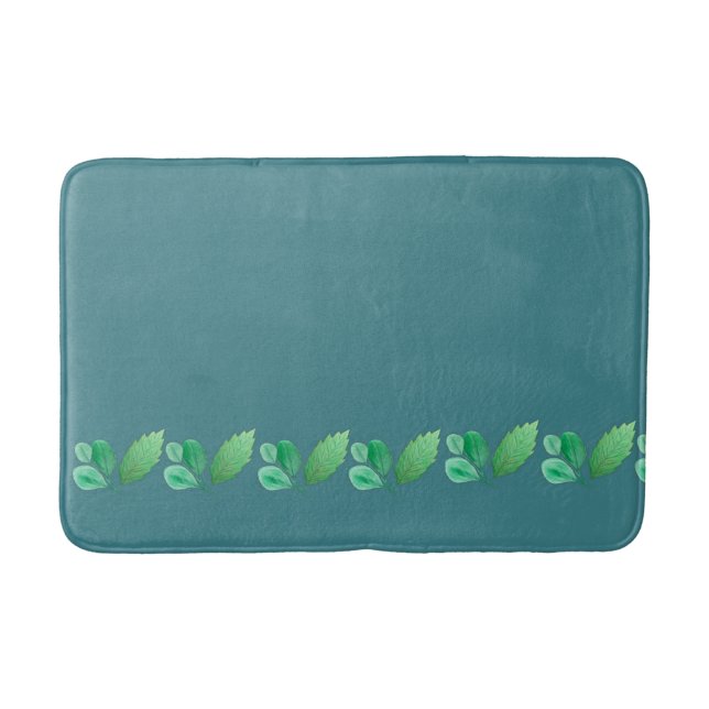 Slate Blue or Steel Blue with Foliage Decoration Bathroom Mat (Front)