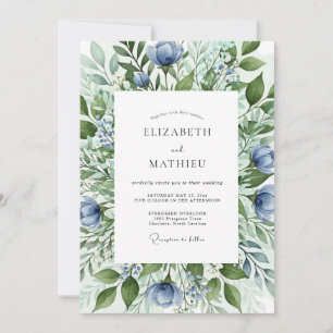 Slate Blue Organic Spring Wedding Invitation